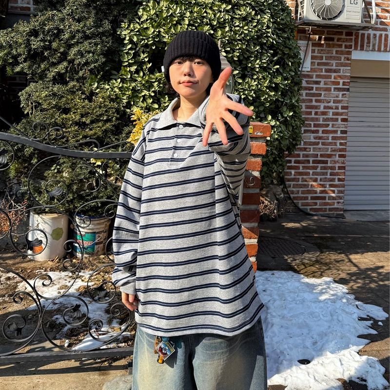 Oversized Vintage Collar Long Sleeve Tee
