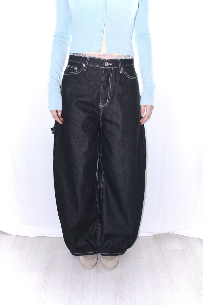 Star stitch balloon wide denim pants