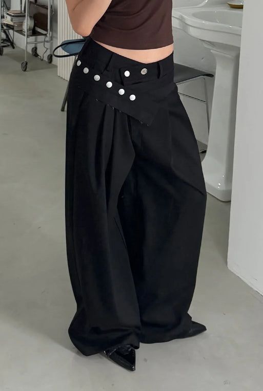 [BELT SET] CROSS LINE WIDE SLACKS