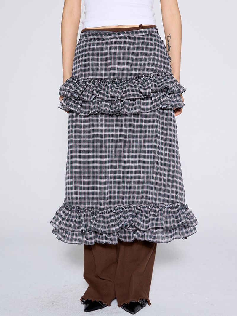 CHECK FRILL SKIRT / PURPLE