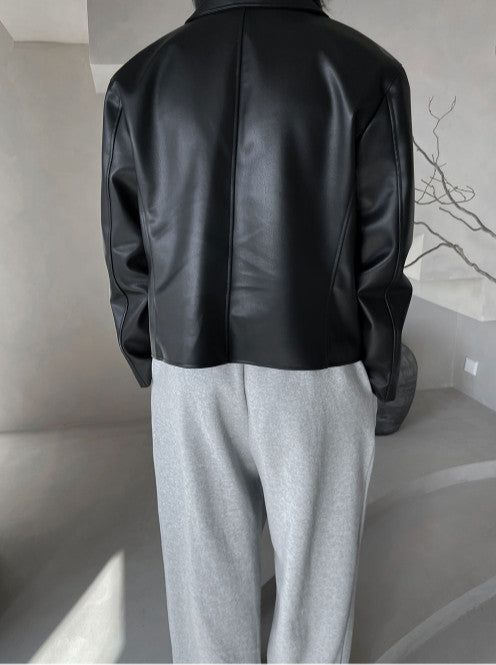 Pleddy Crop Leather Jacket (2color)