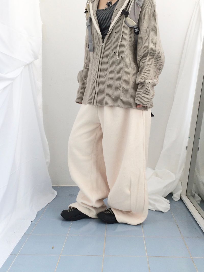 Punch Damage Hooded Knitwear Zip-Up