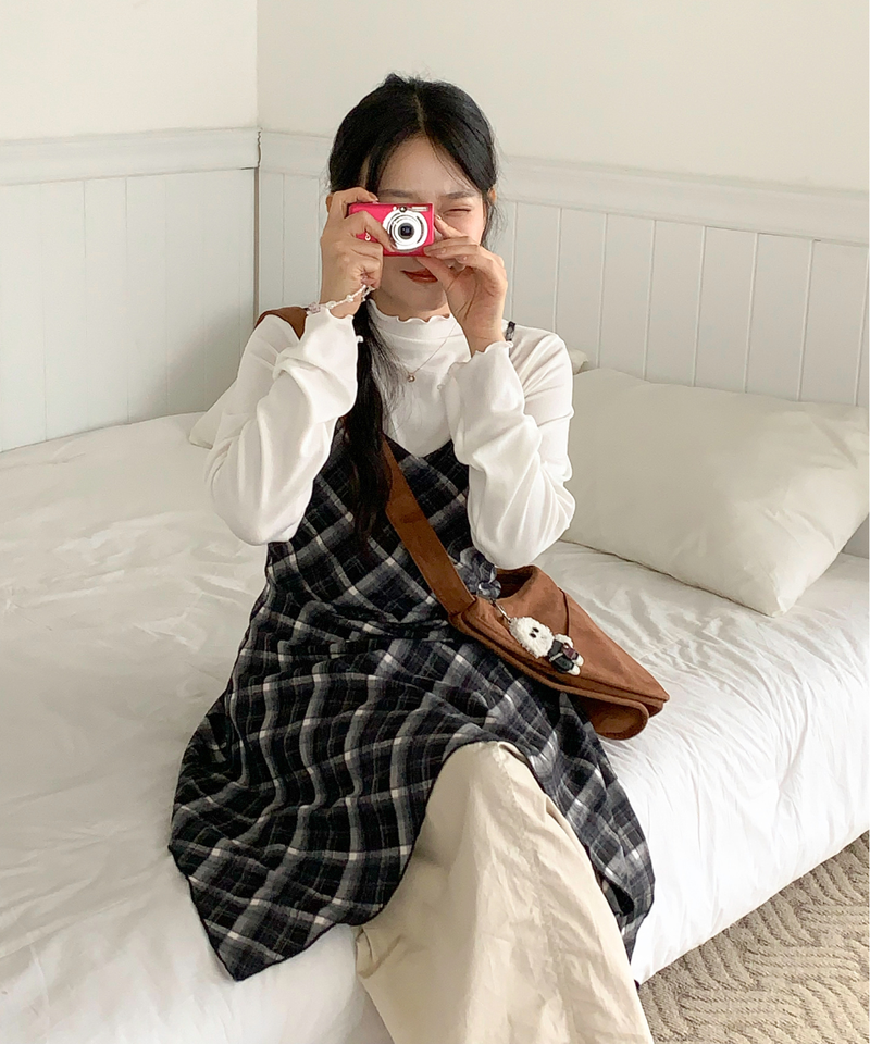Mute Unbalanced Bustier Checkered Dress