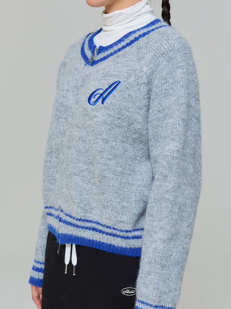 TWO-WAY A EMBROIDERED CARDIGAN - GRAY