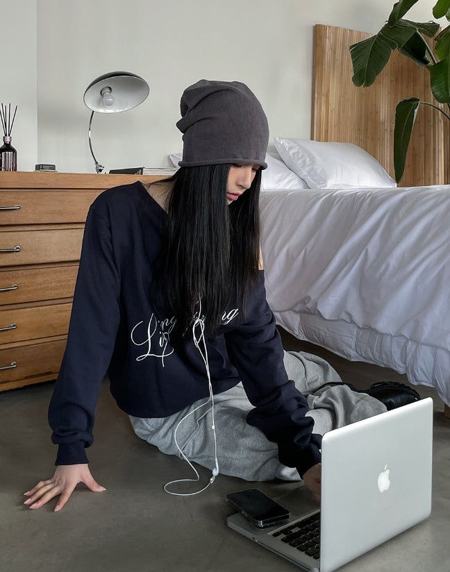 Rainy Lettering Off-Shoulder Sweatshirt