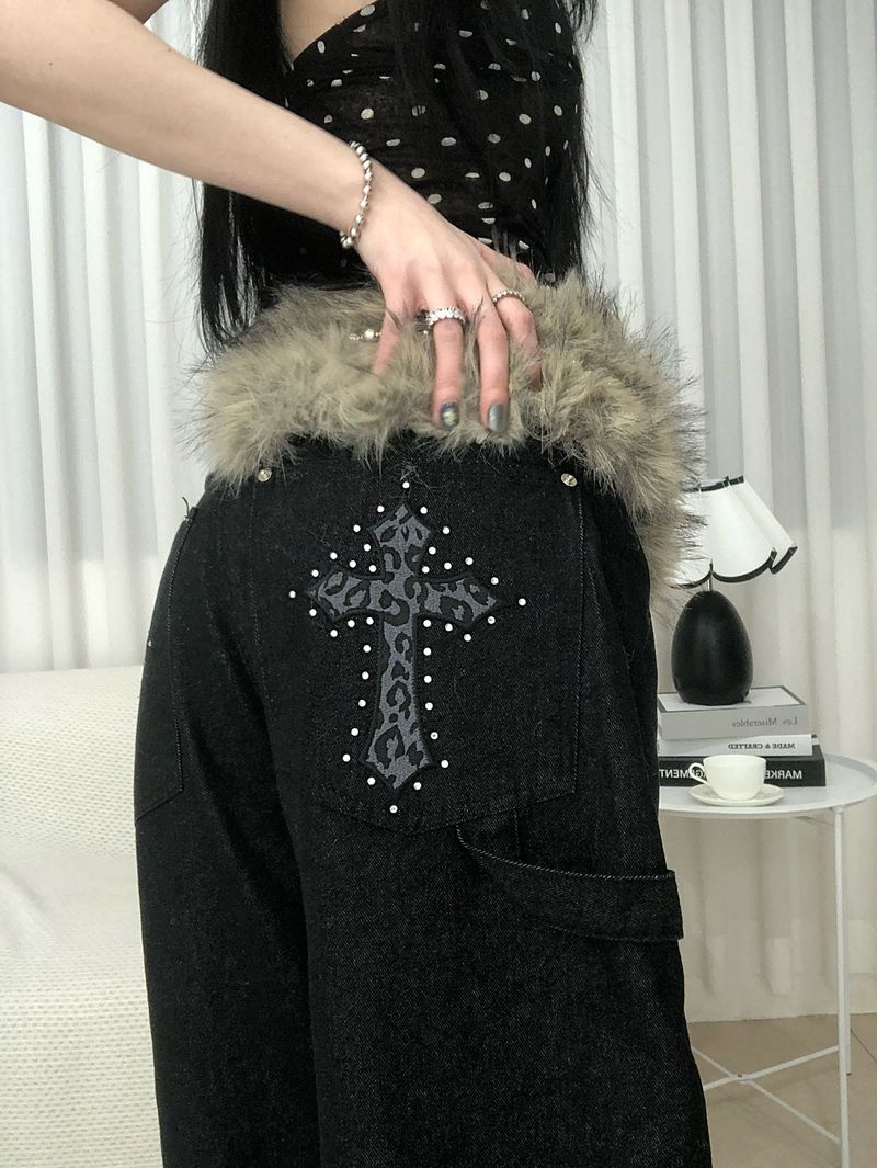 Stud Cross Wide Denim Pants