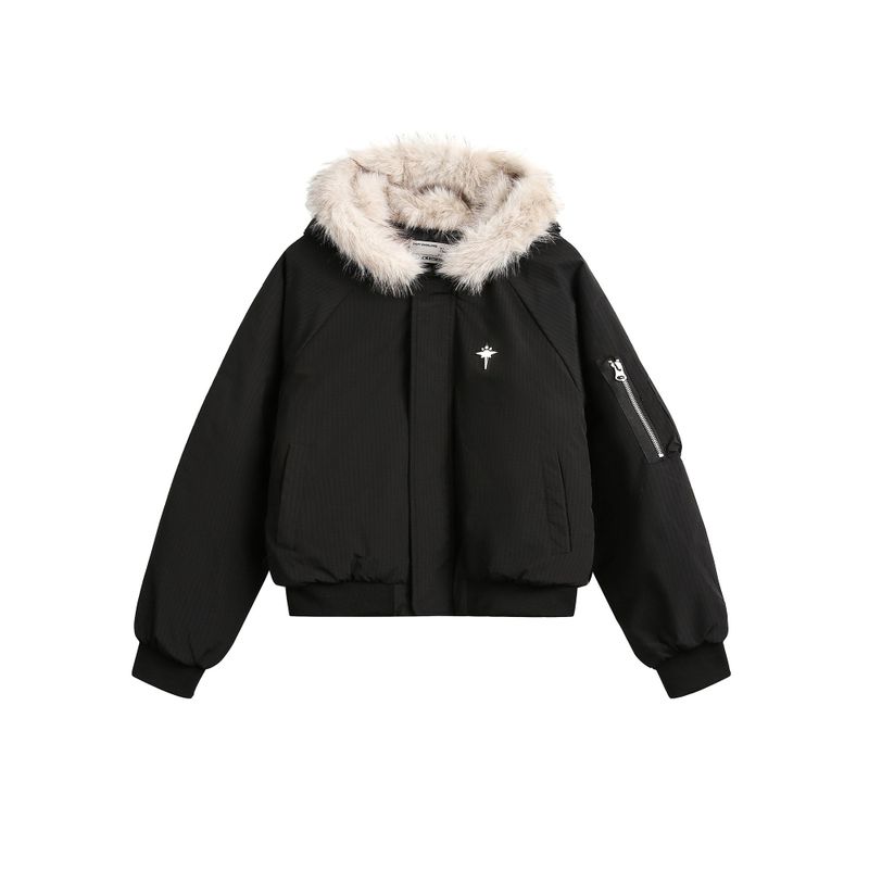 Hooded fur brooch short padded (2 colors)