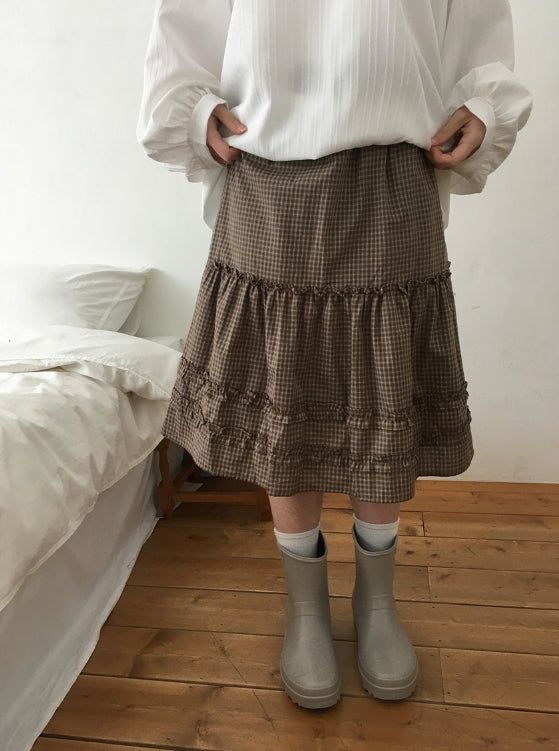 BAON（バオン）の「Betel Layered Check Midi Skirt（Skirts）」