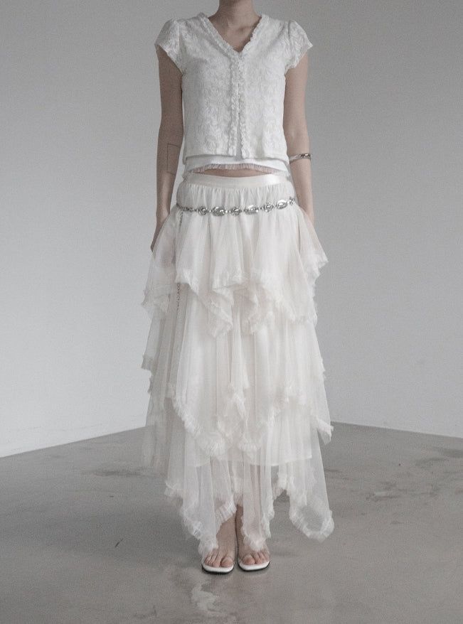 Leaf Jacquard See-through Lace Cardigan