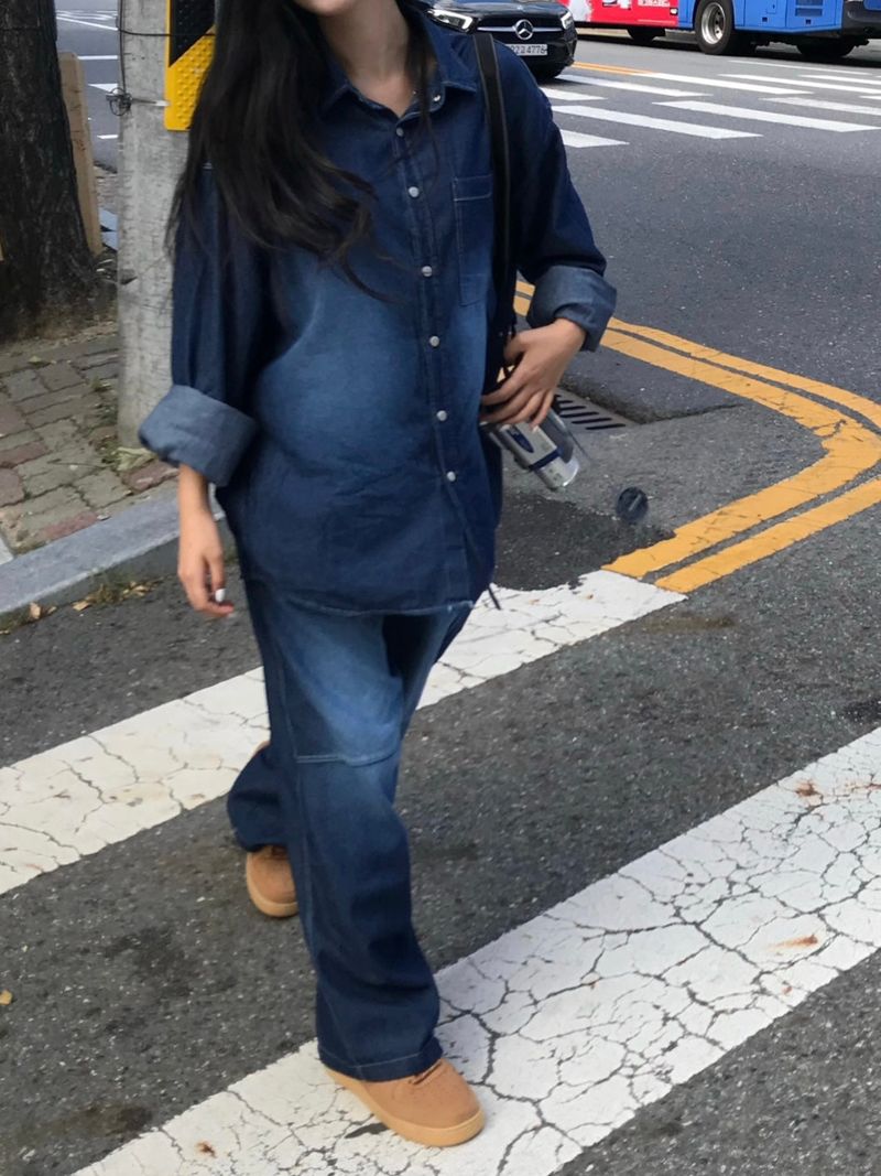 Deep ocean denim set up shirt