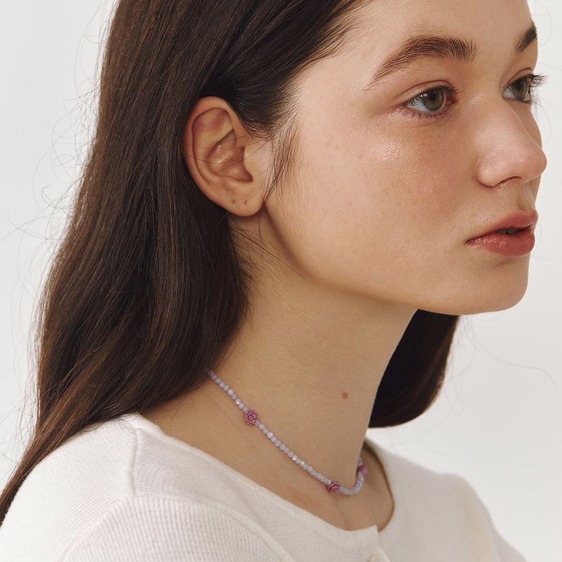 [925 SILVER] Mini Rose Beads Necklace (4colors)