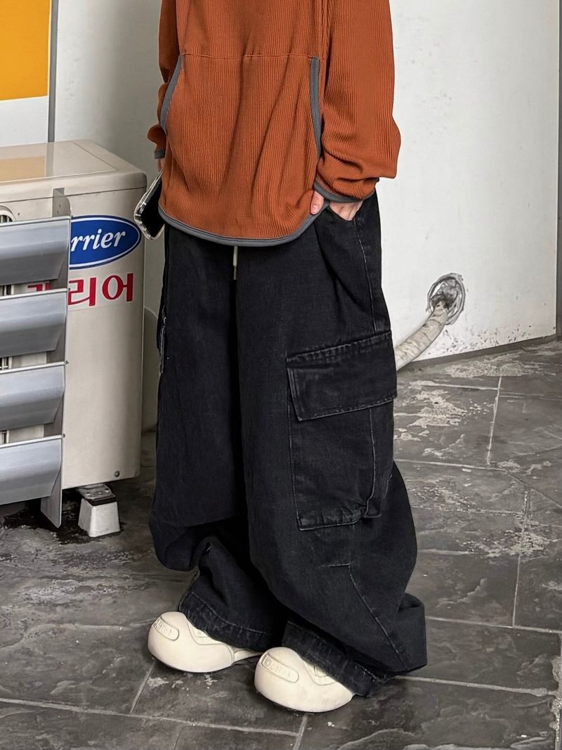 denim pintuck cargo pants