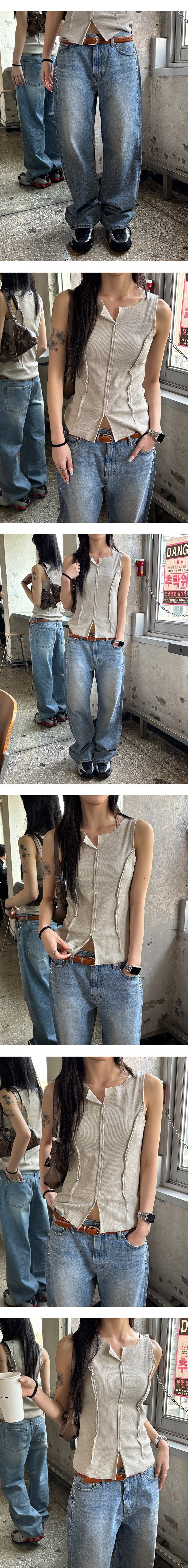 [Unisex] stud semi wide denim pants(2color)