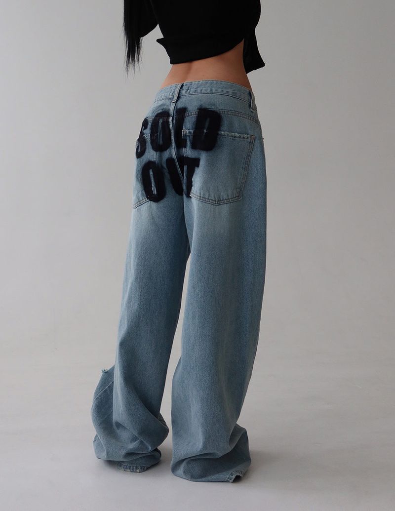 hip lettering wide jeans