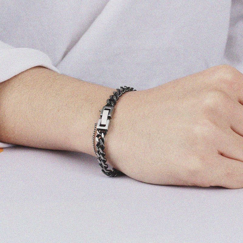 SVB-1023 Black & Silver Wide Chain Bracelet