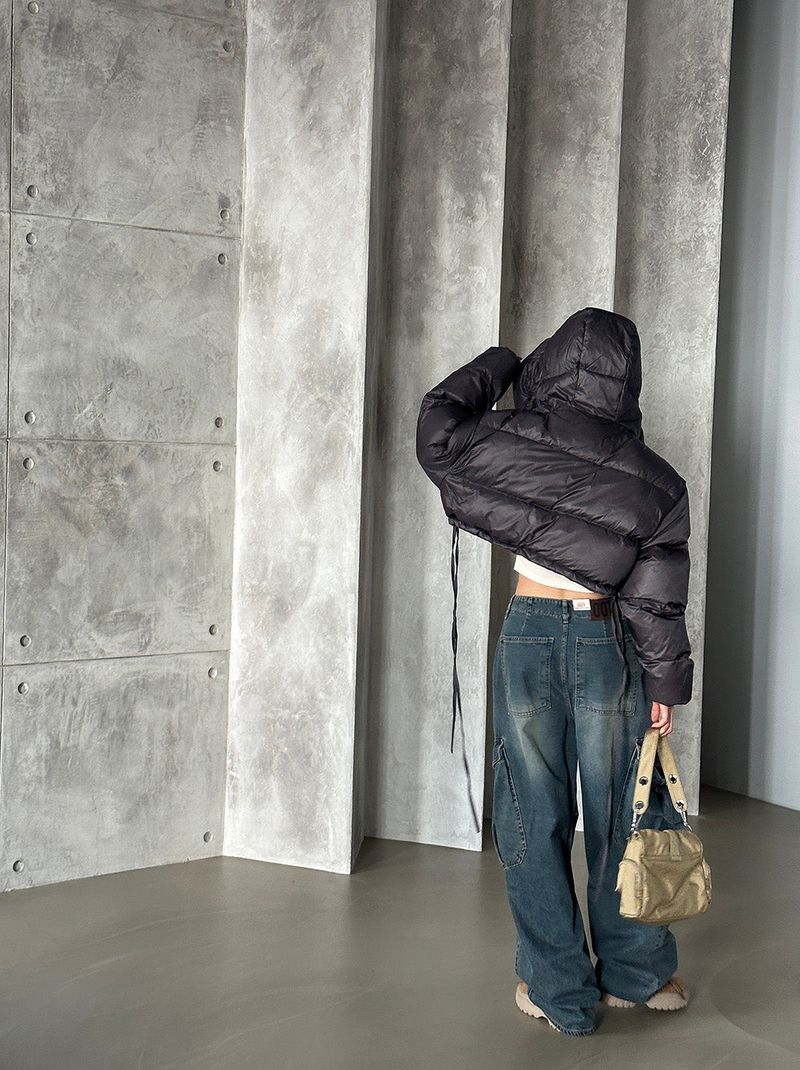 reversible duck down double-sided crop padded coat