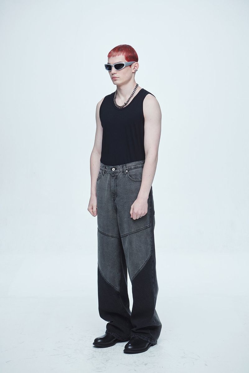 Hyper Brush Washing Wide Denim Pants Black