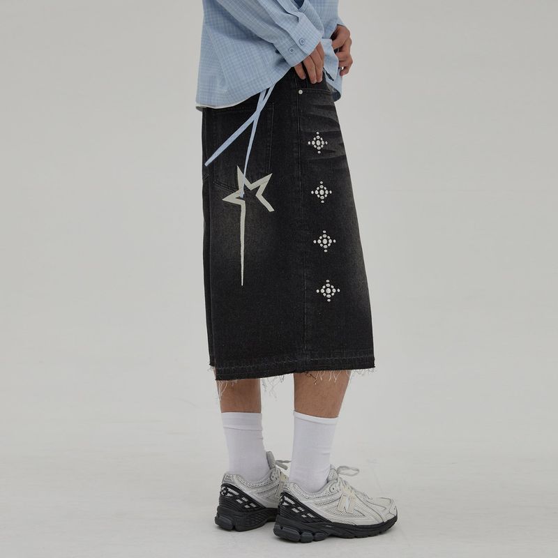 Western Stud Bermuda Denim Pants