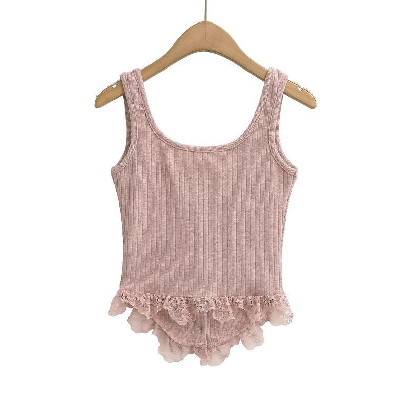 Brina Lace Ruffle Button Top