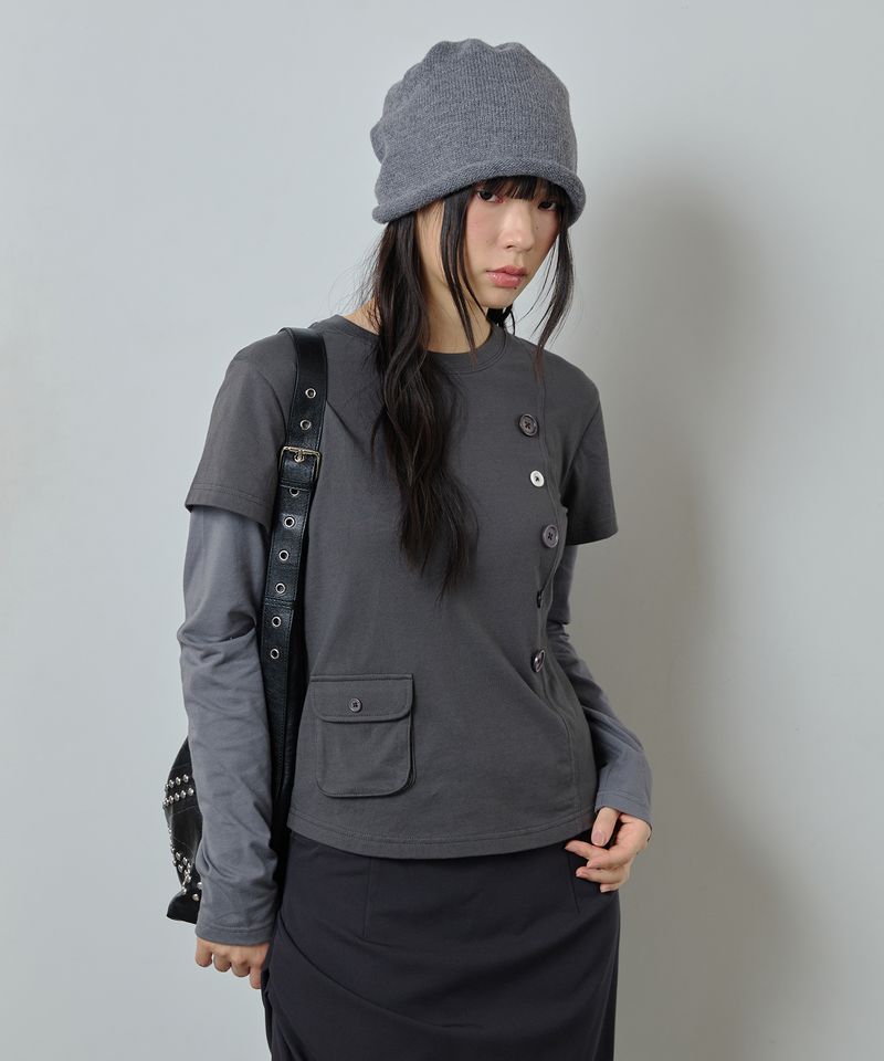ODDSTUDIO（オッドスタジオ）の「Out Pocket Button Point Layered Long Sleeve - CHARCOAL（Tops）」