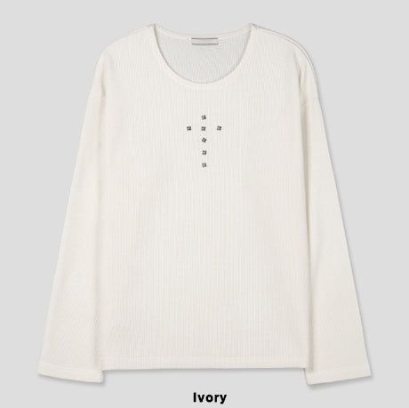 Crossing Rivet Ribbed Long Sleeve
