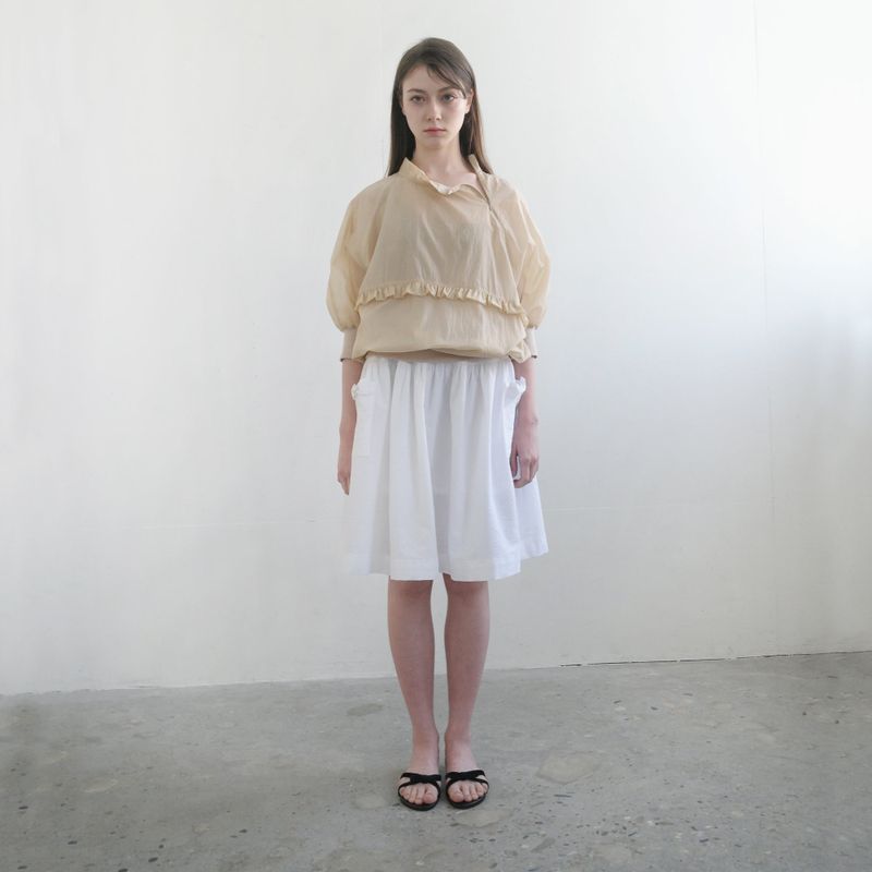 Beige Nylon Ruffle Blouse