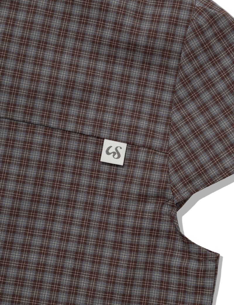 CHECKERED DOUBLE BLOUSE(BROWN)
