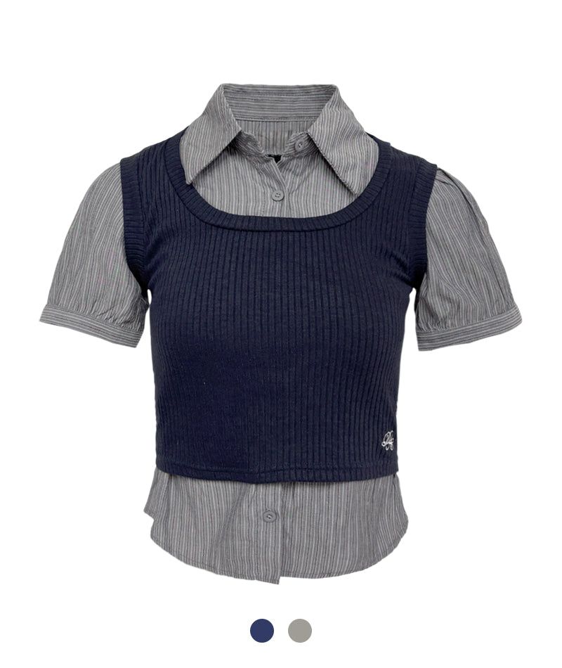 Oxford Layered Knit Shirt