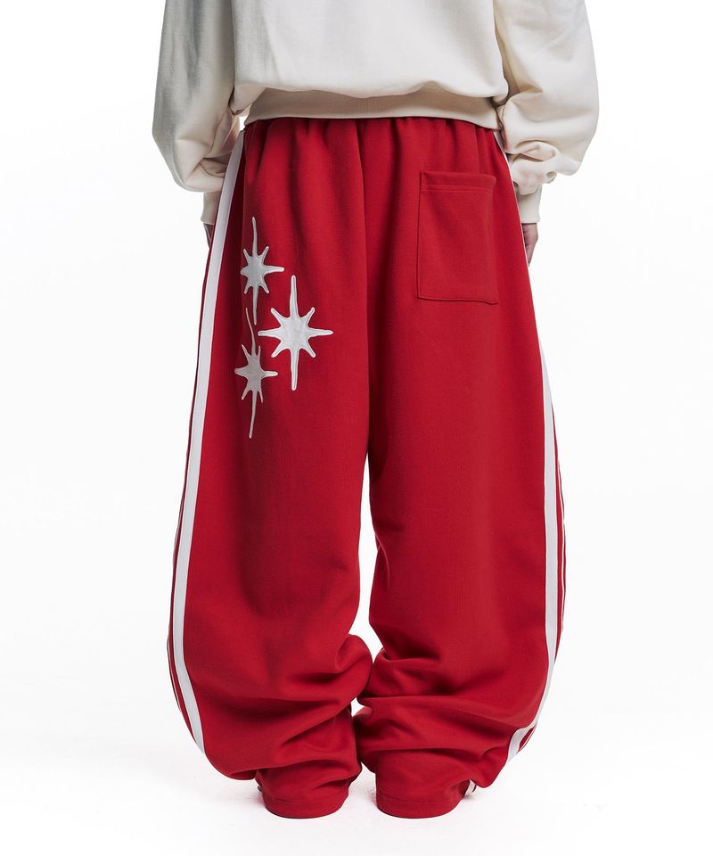 Star Piping Track Balloon Sweat Pants - Red