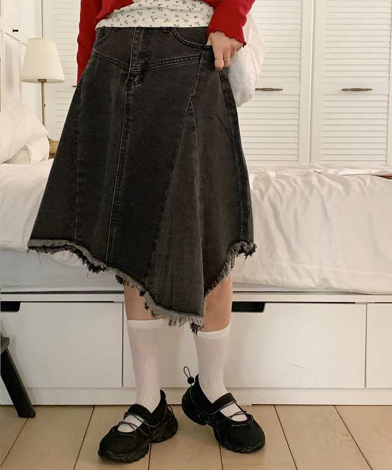 Nairo Unbalance Denim Surgery Midi Skirt