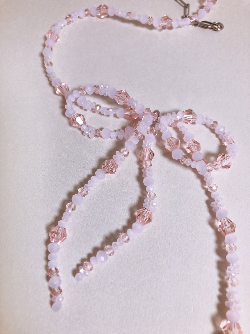 Bold Ribbon Beaded Necklace Blue Pink Birthday Gift Christmas