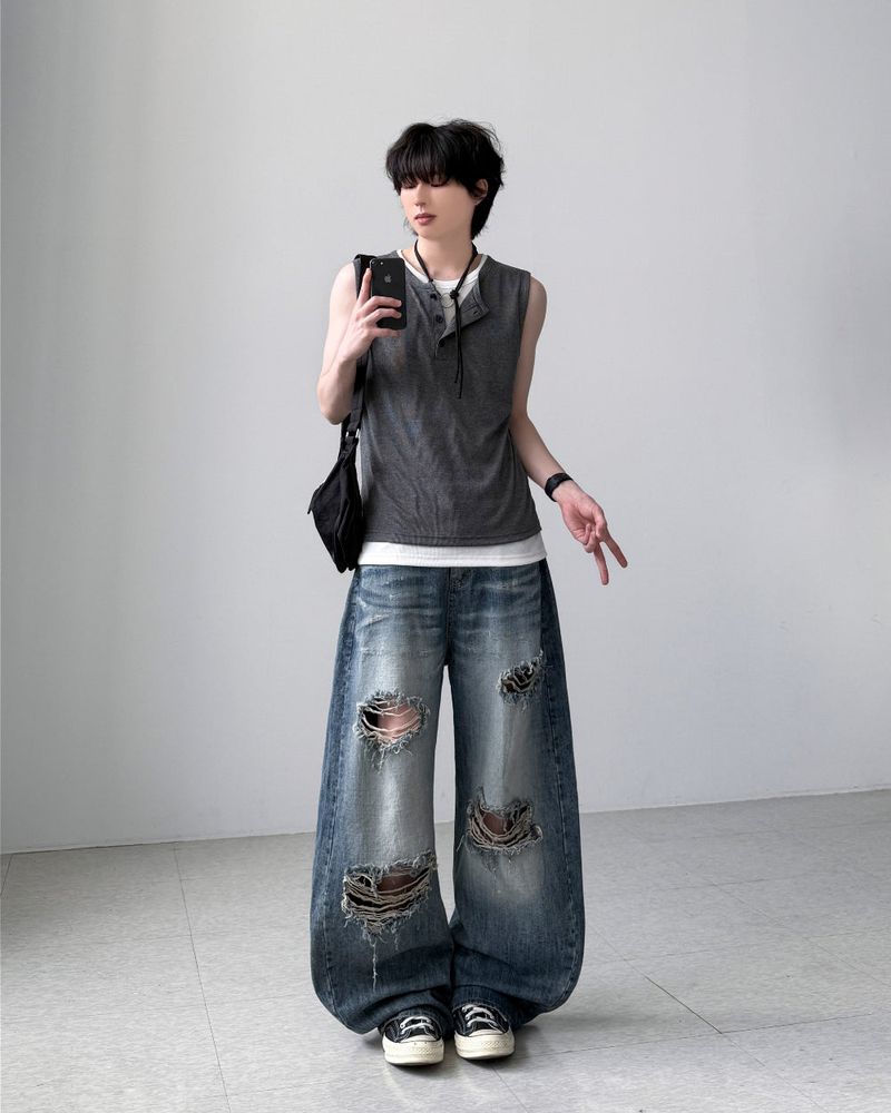Aron Layered Henley Neck Sleeveless