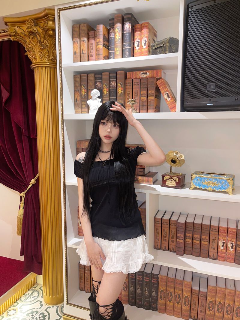 Tommy off-shoulder ribbon sheer top
