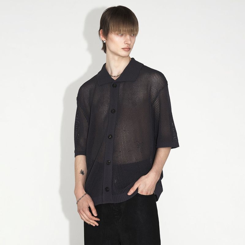 ULKIN（オルキン）の「[ULKIN] MUGUNG Crochet Half Shirt_Charcoal（Tops）」