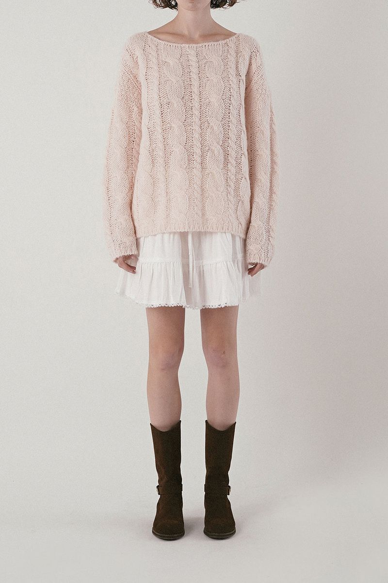 Cinnamon cable knit_baby pink