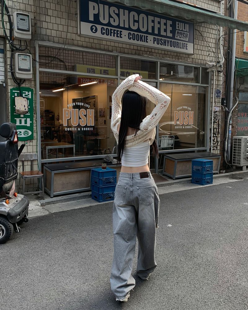 Grey damage wide pants