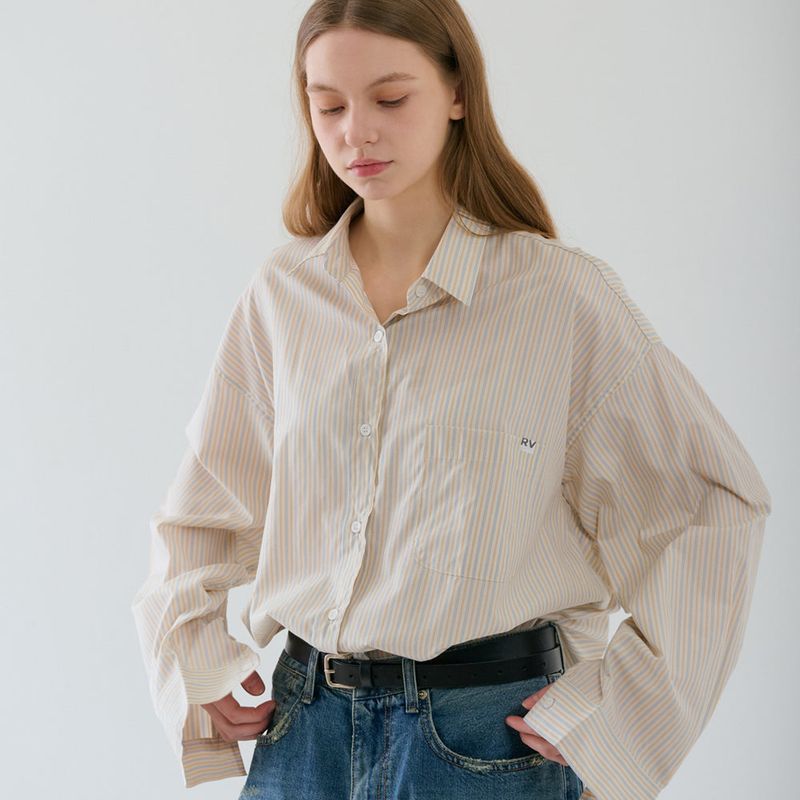 Over-sized Stripe Long Shirts Yellow