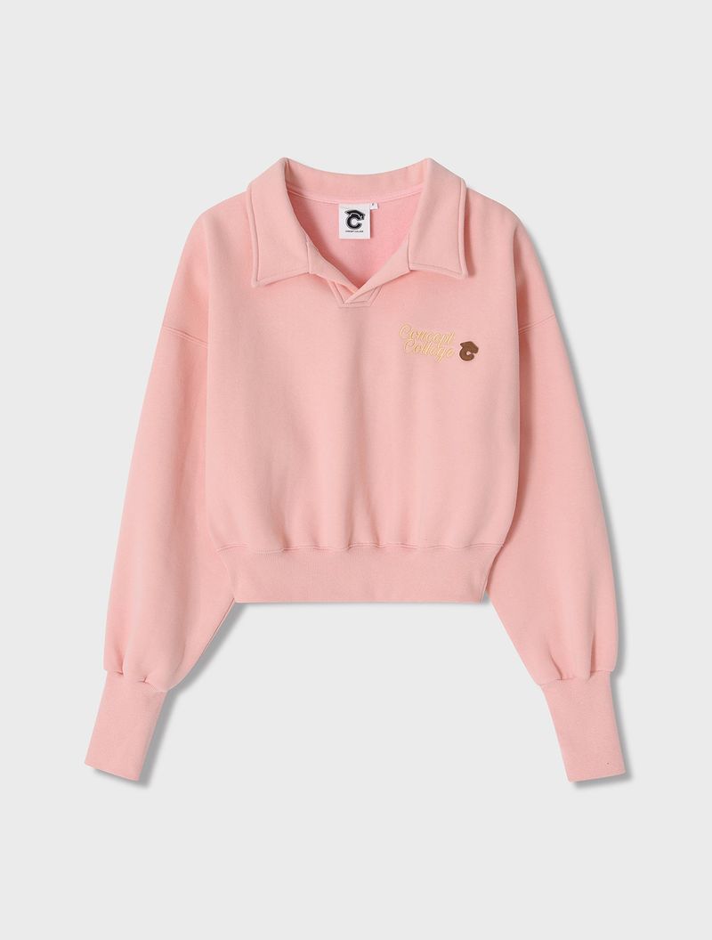 CONCEPT COLLEGE（コンセプトカレッジ）の「Basic logo Collar Cropped Sweatshirt / Pastel Pink [Women]（Tops）」