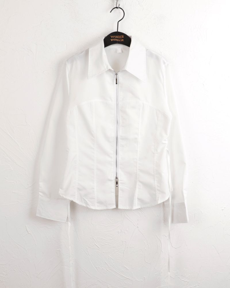 Philty strap cut-out zipper collar zip-up shirt jacket