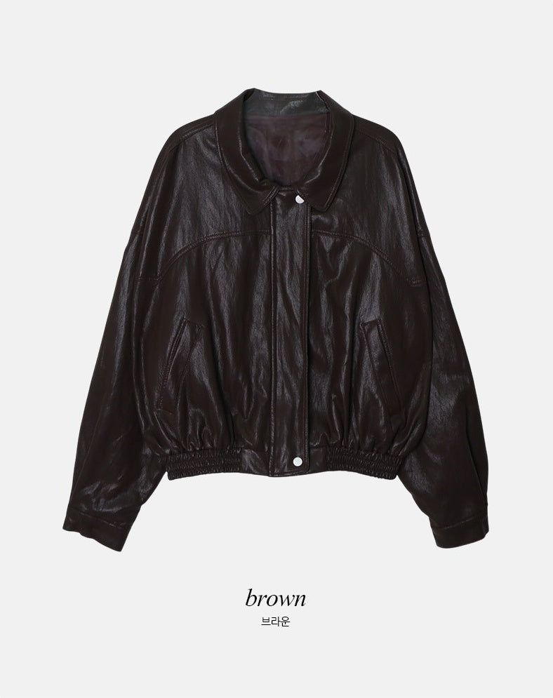EW Collar Crop Leather Blouson (2color)