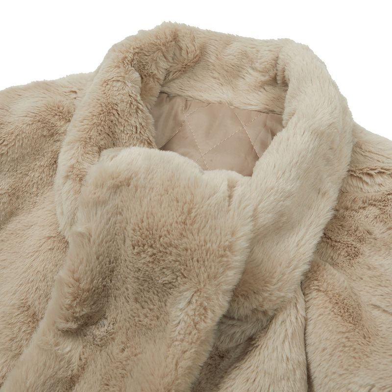 フラッフィーボータイファージャケット / Fluffy Bow tie Fur Jacket [BEIGE]