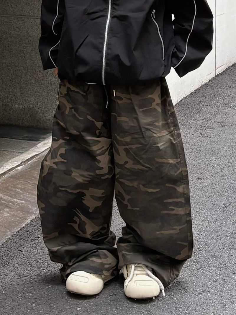 camo hip patch wide pants