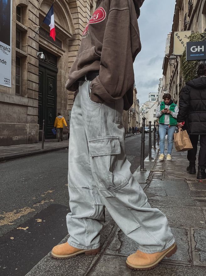 Puffer balloon half-banding denim pants