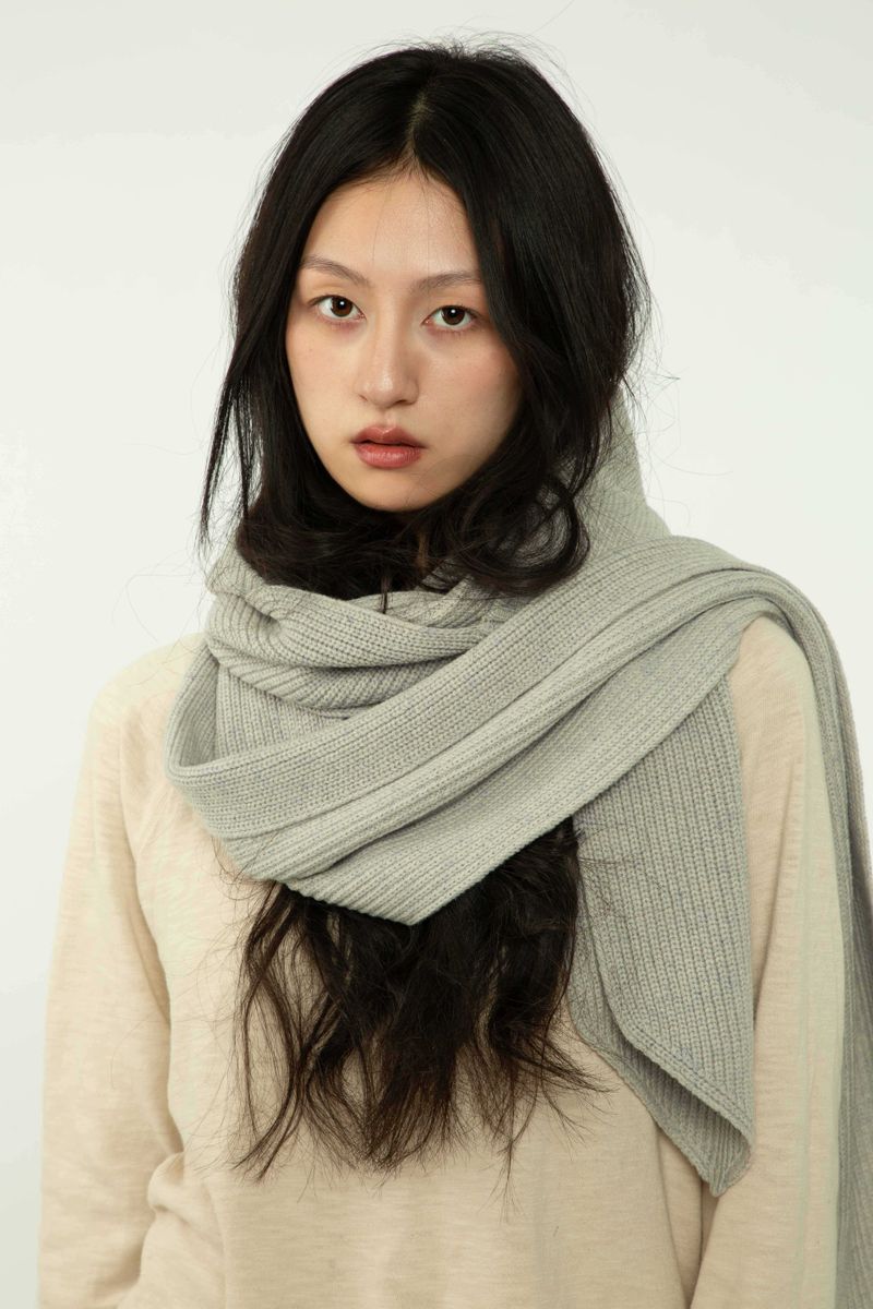 Yak Wool Ribbed Hooded Scarf