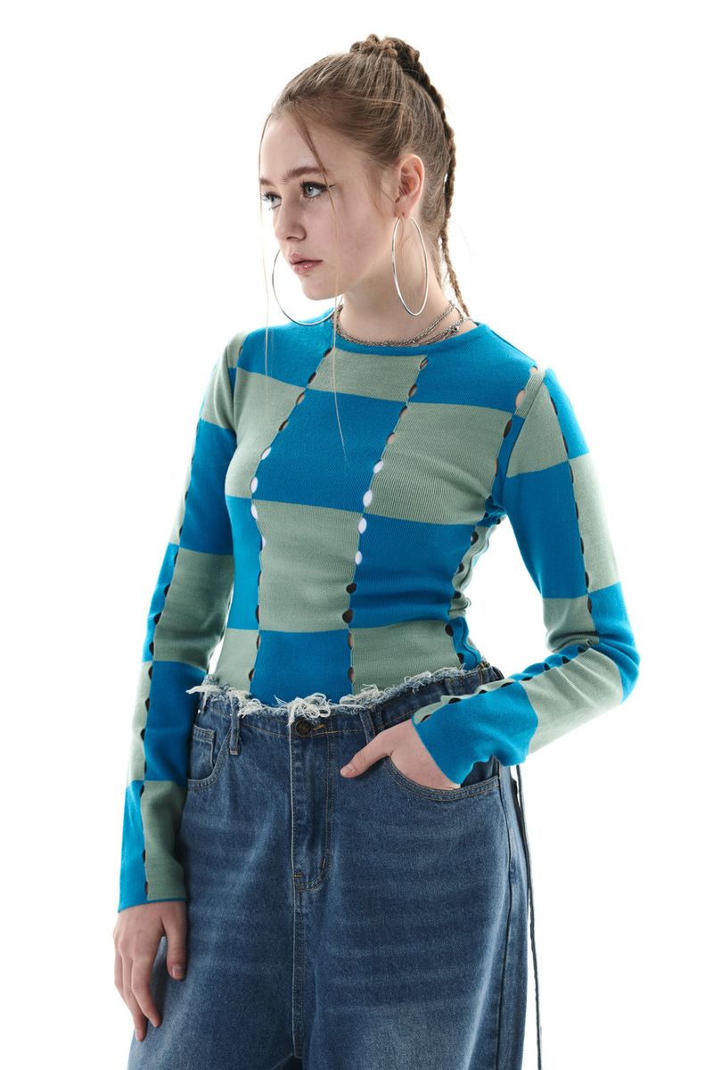 GATELESS（ゲートレス）の「CHECK HOLE KNIT（Tops）」