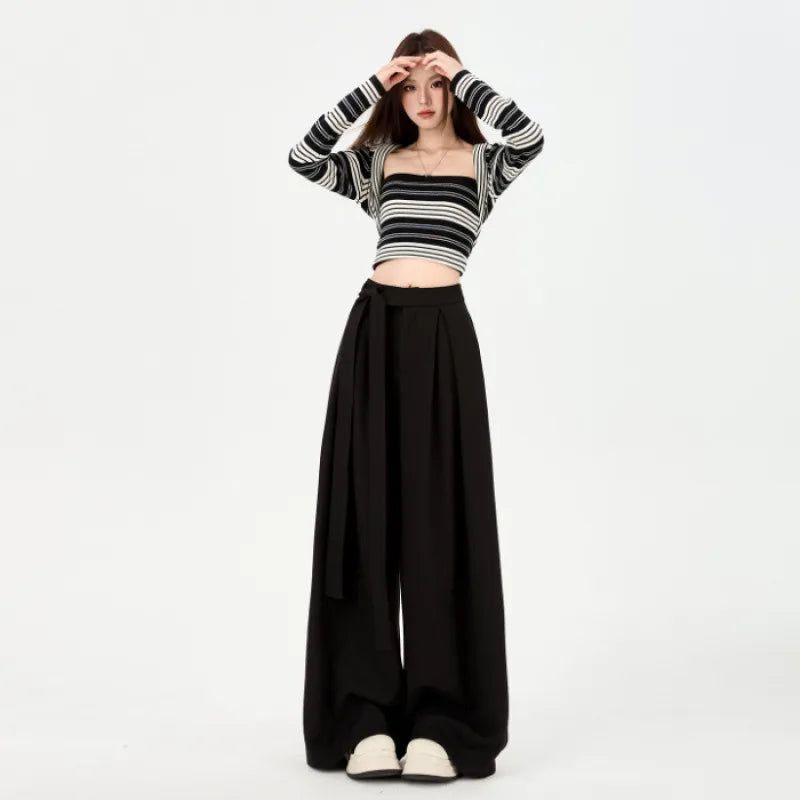 Gray Draped High Waist Wide Leg Slacks