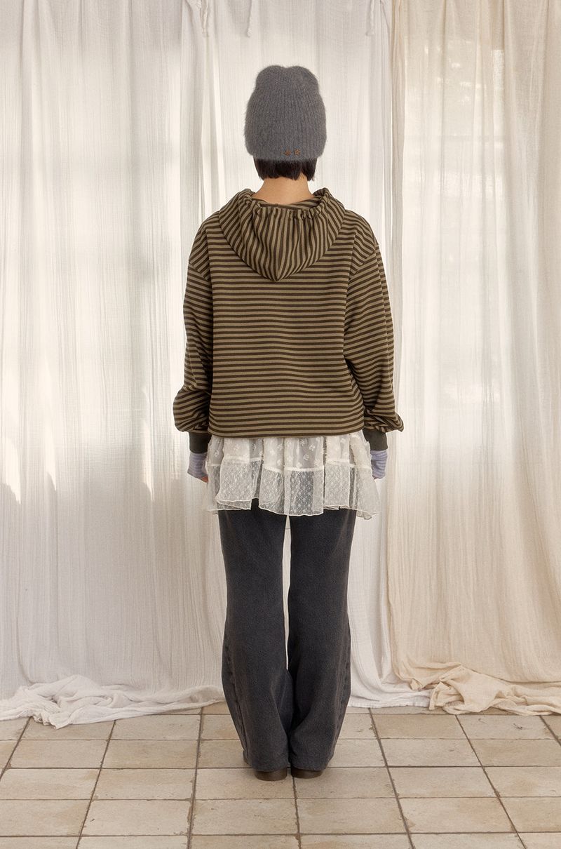 STRIPE HOODED ZIP-UP (GREEN)