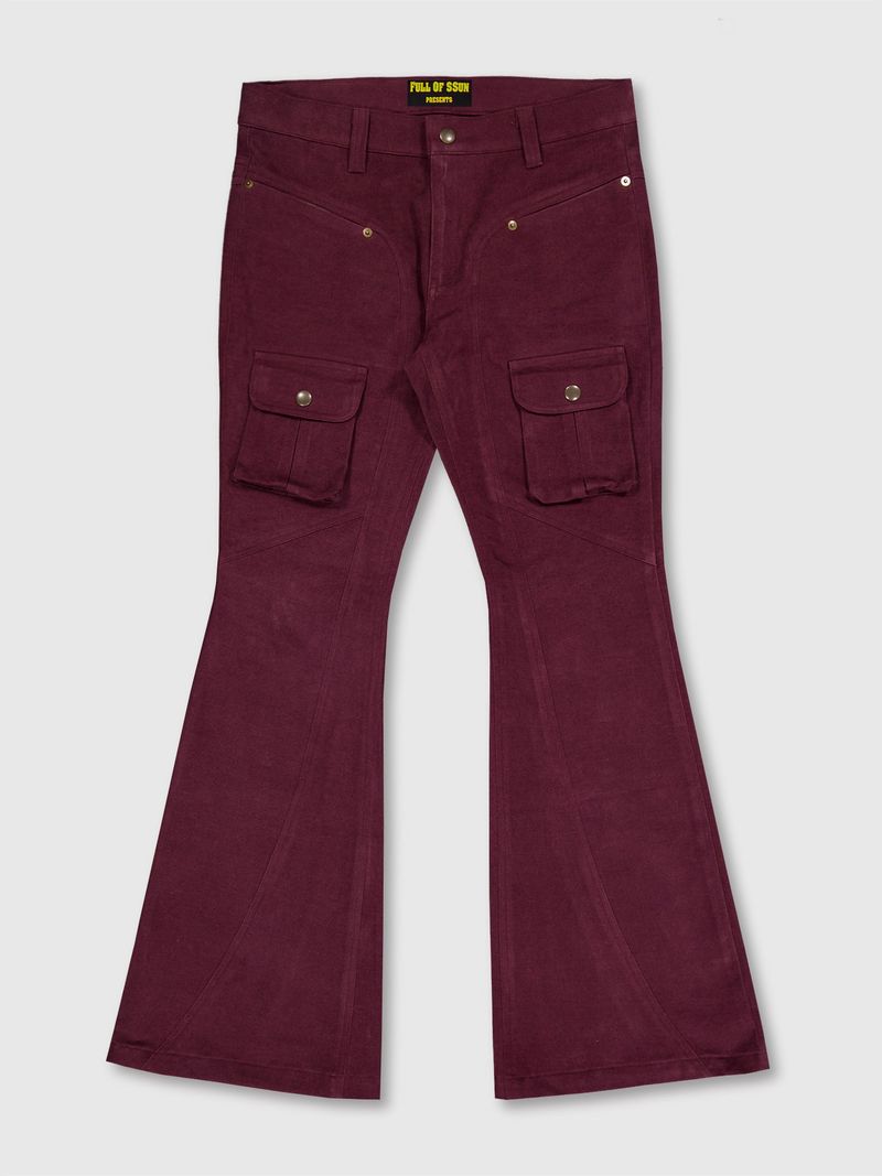Curved Cargo Flare Pants (Wine)
