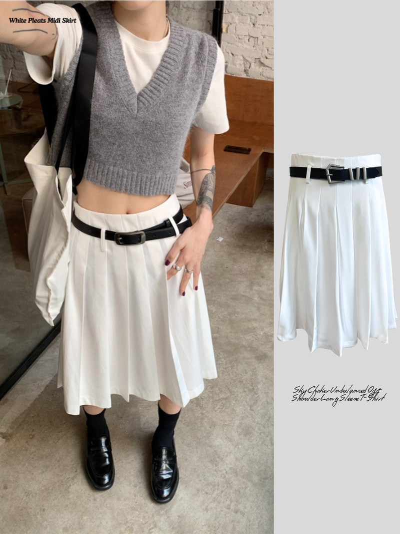 dereborujo（ドレボルゾー）の「White Pleats Midi Skirt（Skirts）」