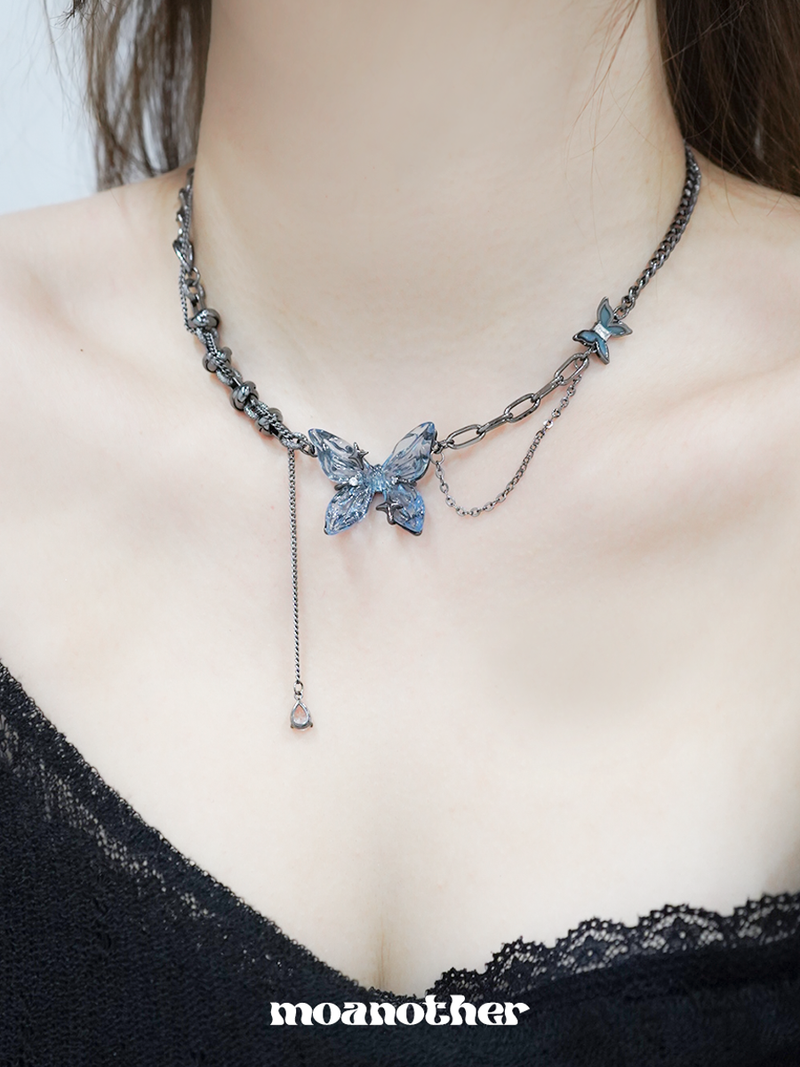 Blue Buttterfly Chain Drop Necklace